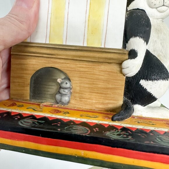 VTG Comic Curious Cats Tuxedo Cat Mouse Watching You Bookend Hide Figurine - Picture 8 of 12